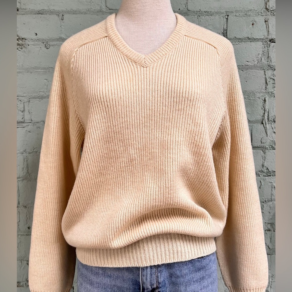 Vintage Cream V-neck Sweater